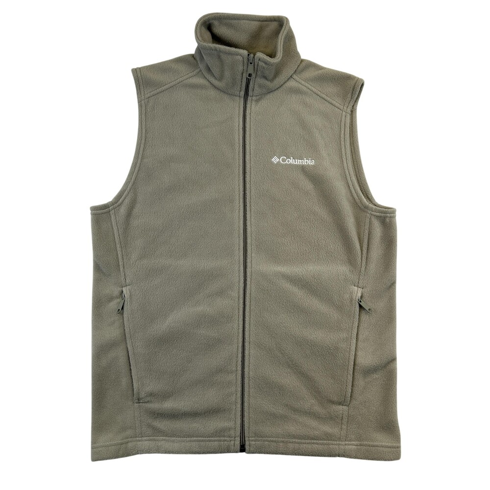 Columbia Vest Mens Small Beige Fleece Full Zip Pockets Lightweight Outdoor